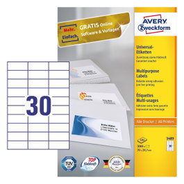 AVERY Zweckform Etiquetas 3489 blanco 70,0 x 29,7 mm