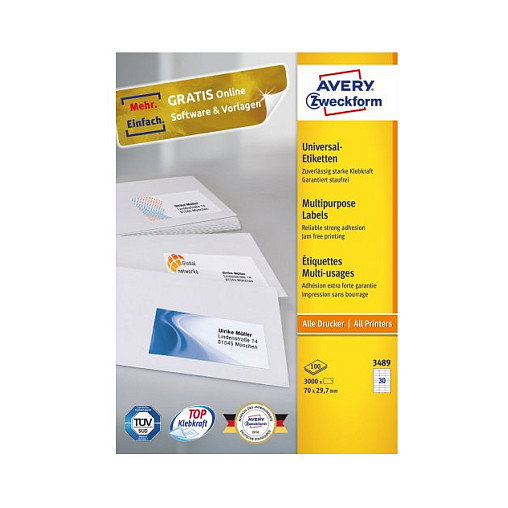 AVERY Zweckform Etiquetas 3489 Blancas 70,0 x 29,7 mm AVERY Zweckform Etiquetas 3489 Blancas 70,0 x 29,7 mm
