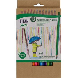 TITAN ARTS Lápices de Colores Acuarelables Surtidos Estuche 12 Ud + Pincel