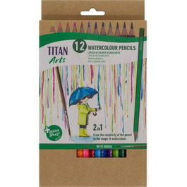Titan Arts Lápices de Colores Acuarelables Surtidos Estuche 12 Ud + Pincel