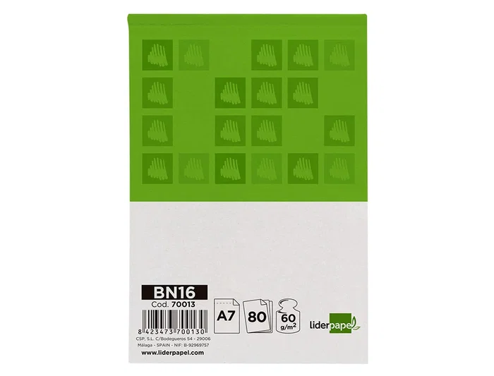 Liderpapel Bloc de Notas Liso A7 80 Hojas 60 g/m² Perforado Sin Tapa 74x105 mm