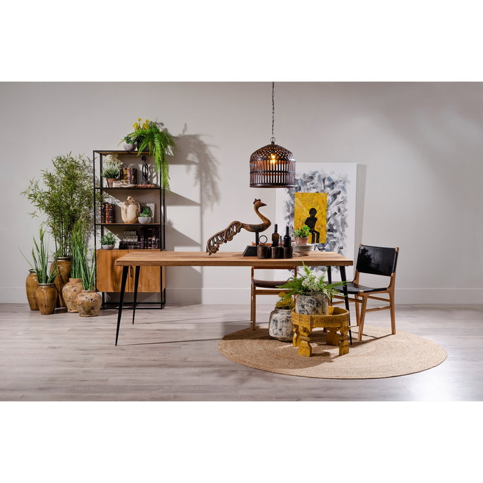 Silla Negro Madera Teca-Piel Salón 50 X 52 X 83 cm