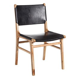 Silla Negro Madera Teca-Piel Salón 50 X 52 X 83 cm