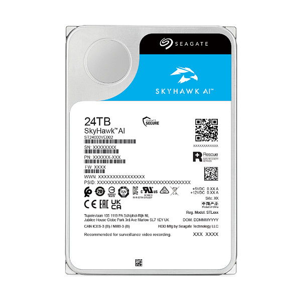 Seagate Skyhawk AI Surveillance Video Optimizado para IA 24TB HDD 7200 RPM SATA 6Gb/s 512MB CMR Helium 3.5" - ST??? Seagate Skyhawk AI Surveillance Video Optimizado para IA 24TB HDD 7200 RPM SATA 6Gb/s 512MB CMR Helium 3.5" - ST???