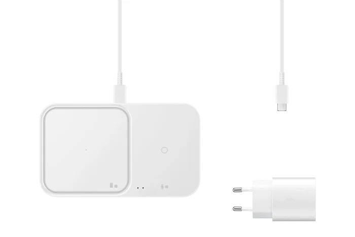 Samsung EP-P5400 Cargador Inalámbrico de 15W Blanco, Carga Rápida Compatible con Teléfono, Reloj Galaxy y Auriculares, Wireless Charger Pad con Ventilador y LED