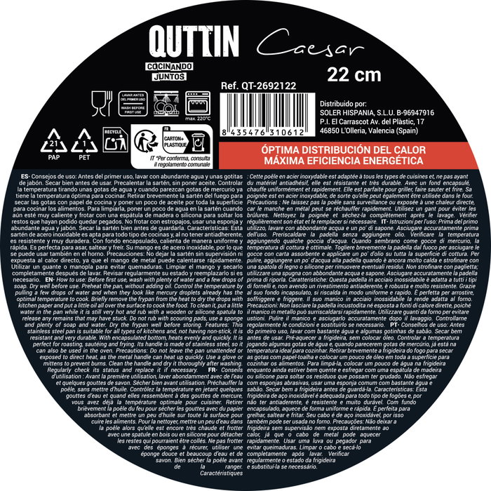 Quttin Sartén de Acero Caesar de 23.5 cm compatible con inducción Quttin Sartén de Acero Caesar de 23.5 cm compatible con inducción