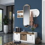 Hanah Home EE101 - 1983 Recibidor Blanco y Nogal con Almacenamiento y Espejo. Mueble de Entrada. Ancho 120cm, Alto 45cm, Profundidad 40cm. Elegante y Funcional.