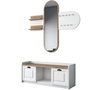 Hanah Home EE101 - 1983 Recibidor Blanco y Nogal con Almacenamiento y Espejo. Mueble de Entrada. Ancho 120cm, Alto 45cm, Profundidad 40cm. Elegante y Funcional.
