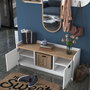 Hanah Home EE101 - 1983 Recibidor Blanco y Nogal con Almacenamiento y Espejo. Mueble de Entrada. Ancho 120cm, Alto 45cm, Profundidad 40cm. Elegante y Funcional.