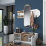 Hanah Home EE101 - 1983 Recibidor Blanco y Nogal con Almacenamiento y Espejo. Mueble de Entrada. Ancho 120cm, Alto 45cm, Profundidad 40cm. Elegante y Funcional.