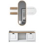Hanah Home EE101 - 1983 Recibidor Blanco y Nogal con Almacenamiento y Espejo. Mueble de Entrada. Ancho 120cm, Alto 45cm, Profundidad 40cm. Elegante y Funcional.
