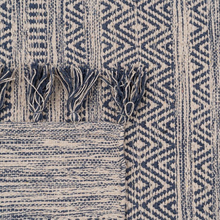 Alfombra Azul-Blanco Poliester-Algodón 160 X 230 cm Alfombra Azul-Blanco Poliester-Algodón 160 X 230 cm