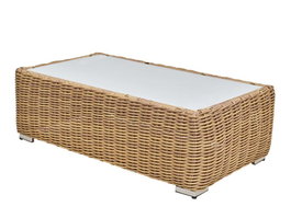DKD Home Decor Mesa de Centro para Terraza y Jardín Ratan Sintético y Cristal Marrón Claro Beige 110 x 60 x 35 cm