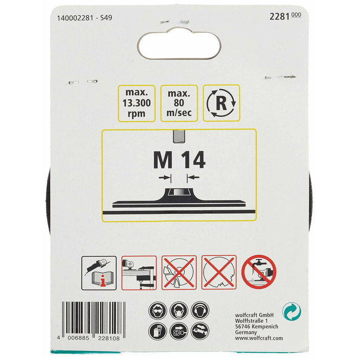 Wolfcraft Plato para lijar de adherencia con rosca M14 Ø115 mm