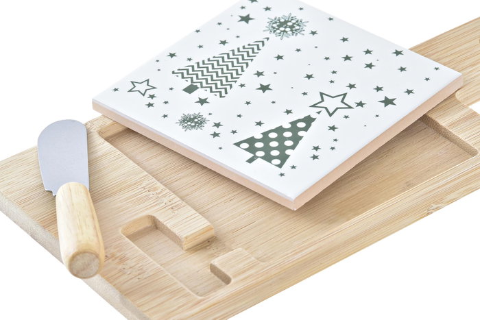 DKD Home Decor Set de 3 Tablas para Aperitivo de Bambú y Gres