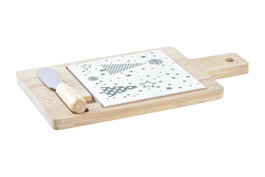 DKD Home Decor Set de 3 Tablas para Aperitivo de Bambú y Gres