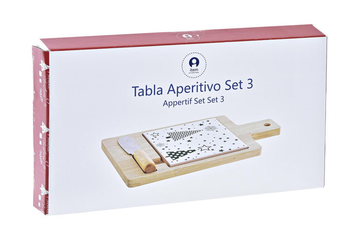 DKD Home Decor Set de 3 Tablas para Aperitivo de Bambú y Gres