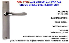 AYR Manilla Placa Cromo Brillo 200x40x6mm Juego