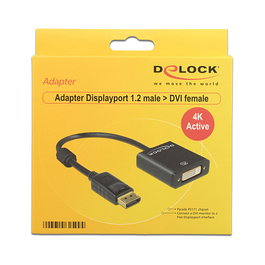 DeLOCK 62599 Adaptador DisplayPort 1.2 Macho a DVI-I Hembra, 0.2m, Chapado en Oro, Resolución 4K 3840x2160, Color Negro