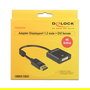 DeLOCK 62599 Adaptador DisplayPort 1.2 Macho a DVI-I Hembra, 0.2m, Chapado en Oro, Resolución 4K 3840x2160, Color Negro