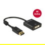 DeLOCK 62599 Adaptador DisplayPort 1.2 Macho a DVI-I Hembra, 0.2m, Chapado en Oro, Resolución 4K 3840x2160, Color Negro