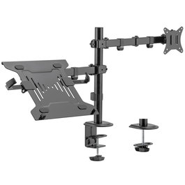 Ewent EW1519 Soporte de Escritorio para Monitor hasta 34" y Portátil hasta 15.6" - Soporte Ergonómico Ajustable en Altura con VESA 75x75/100x100 y Gestión de Cables