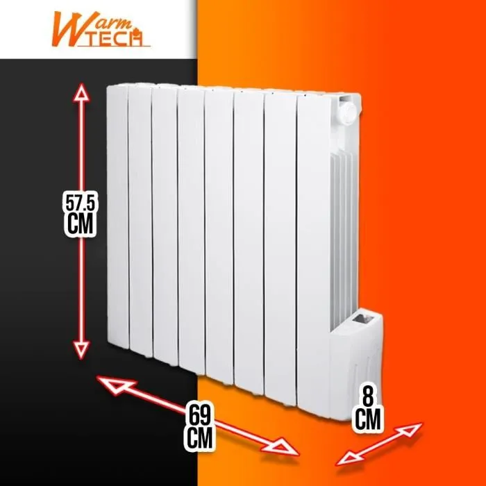 Warm Tech ELE5411074171919 Radiador Eléctrico de Inercia de Fluido 1200W 230V hasta 50m3 Blanco