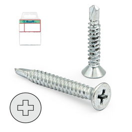 BUARFE Tornillo Broca Cabeza Plana Din 7504-P Cincado Larg.R/Chapa 19Mm Ø Rosca Chapa 4.2Mm