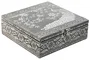 DKD Home Decor Joyero Indio Pavo Real Plateado Verde Madera y Aluminio 18 x 18 x 6 cm