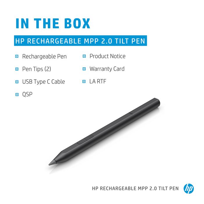 HP Lápiz Digital Recargable MPP 2.0 Tilt Pen con Tecnología de Inclinación, Negro