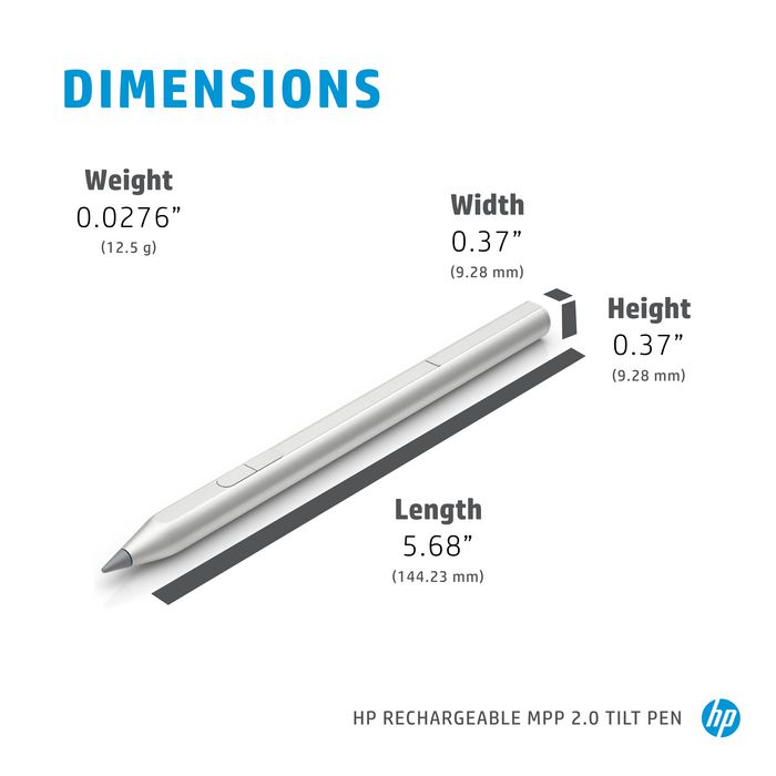 HP Lápiz Digital Recargable MPP 2.0 Tilt Pen con Tecnología de Inclinación, Negro