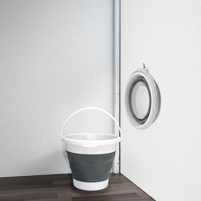 Inde Cubo Plegable 7 Litros, Cubo de Plástico con Asas, 27 x 27 x 23.5 cm, Capacidad 7L, Color Gris (12 Unidades)