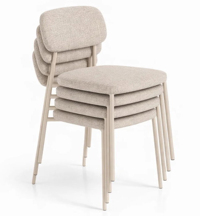 DKD Home Decor Silla Apilable Beige/Crudo de Poliéster y Hierro DKD Home Decor Silla Apilable Beige/Crudo de Poliéster y Hierro