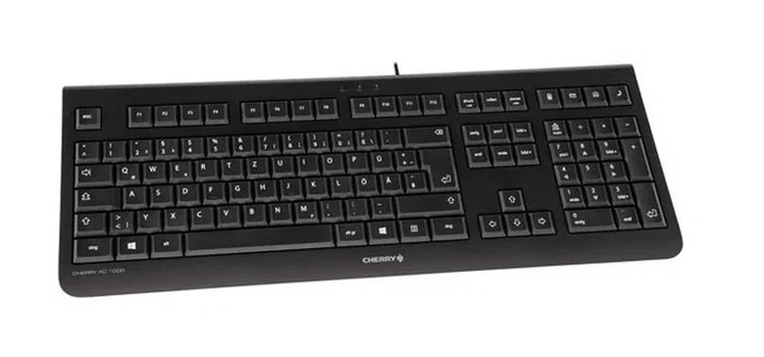 CHERRY KC 1000 - Teclado de Oficina USB con Cable, Diseño QWERTY Español, 109 Teclas, Negro, Plug & Play, Durabilidad 10M Pulsaciones