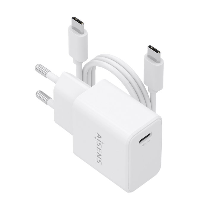 Aisens Cargador GaN USB-C 20 W con Cable USB-C de 1 m, Blanco Aisens Cargador GaN USB-C 20 W con Cable USB-C de 1 m, Blanco