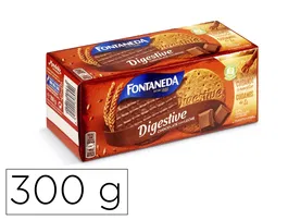 Fontaneda Galletas Digestive con Chocolate con Leche y Fibra, Caja de 300 g, Snack Crujiente