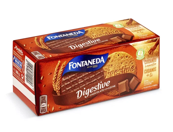 Fontaneda Galletas Digestive con Chocolate con Leche y Fibra, Caja de 300 g, Snack Crujiente