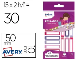 Avery Etiqueta para bolígrafos y lápices rosa y violeta 50x10 mm blister de 30 unidades adhesivas permanentes