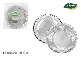Algon Bandeja Redonda de Plata con Blonda 35 cm (30 Unidades)