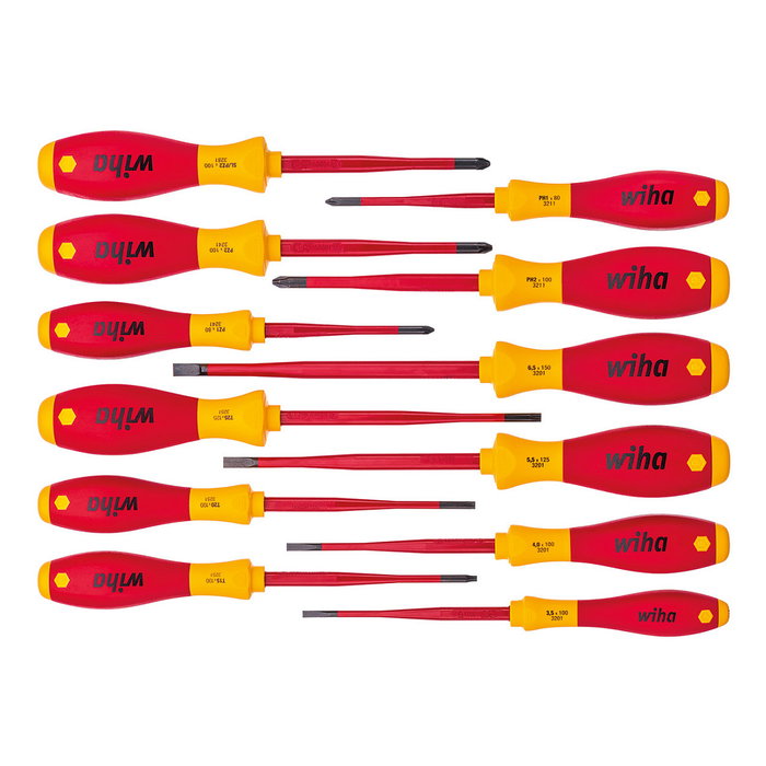 Wiha 3201K12 Juego de 12 Destornilladores SoftFinish electric slimFix con Puntas Phillips, Pozidriv, Ranura, Torx