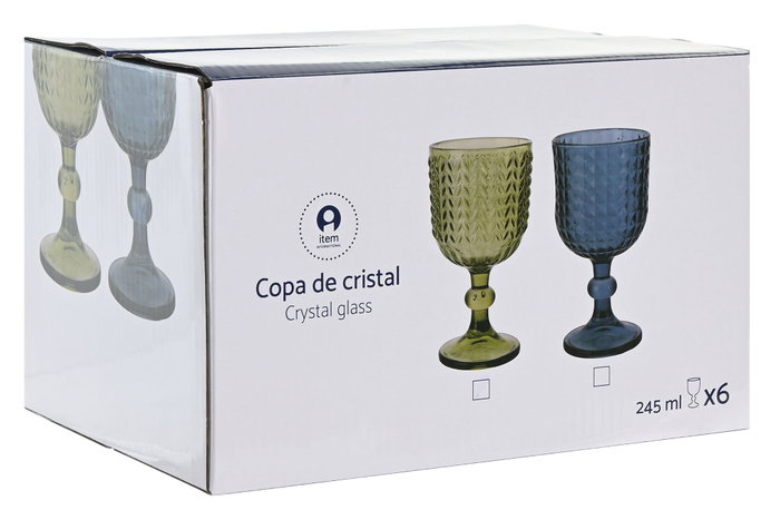 DKD Home Decor Set de 6 Copas de Cristal Azul Diamond Garbo 24 de 260ml