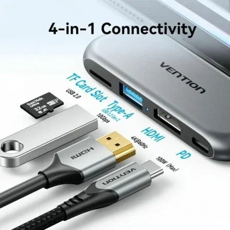 Vention THYH0 Docking USB-C 4K con 1x USB, 1x HDMI, 1x USB-C PD y Lector de Tarjetas - Gris Vention THYH0 Docking USB-C 4K con 1x USB, 1x HDMI, 1x USB-C PD y Lector de Tarjetas - Gris