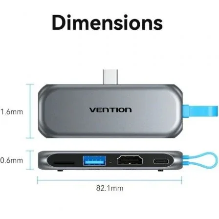 Vention THYH0 Docking USB-C 4K con 1x USB, 1x HDMI, 1x USB-C PD y Lector de Tarjetas - Gris Vention THYH0 Docking USB-C 4K con 1x USB, 1x HDMI, 1x USB-C PD y Lector de Tarjetas - Gris