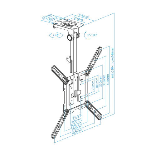 Tooq Soporte de Techo Giratorio LPCE1123TSLI-B para Pantallas 23-55 pulgadas
