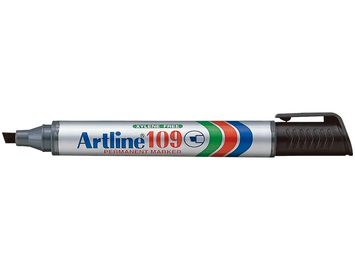 Artline Rotulador Permanente 109 Negro Punta Biselada Tinta Resistente Agua Luz Roce Secado Rápido Trazo 2-5mm