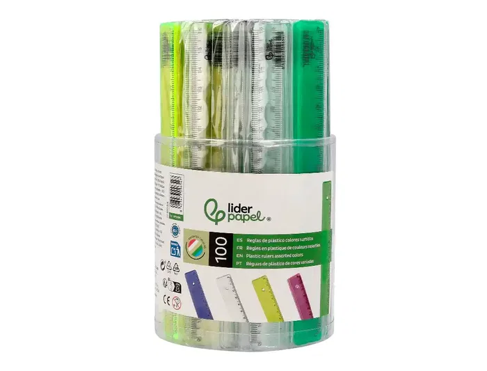 Liderpapel Regla de Plástico 16 cm Cubilete con 100 Unidades Colores Surtidos
