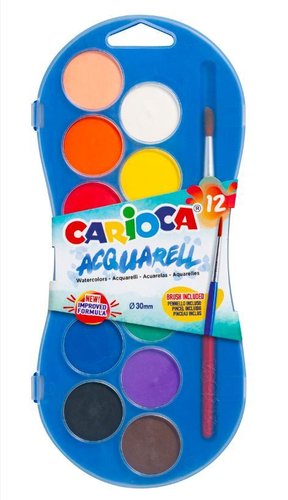 Carioca Acuarelas de 12 Colores con Pincel y Estuche de Plástico Carioca Acuarelas de 12 Colores con Pincel y Estuche de Plástico