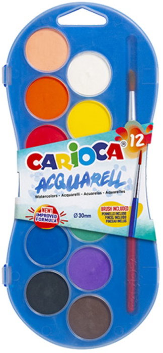 Carioca Acuarelas de 12 Colores con Pincel y Estuche de Plástico