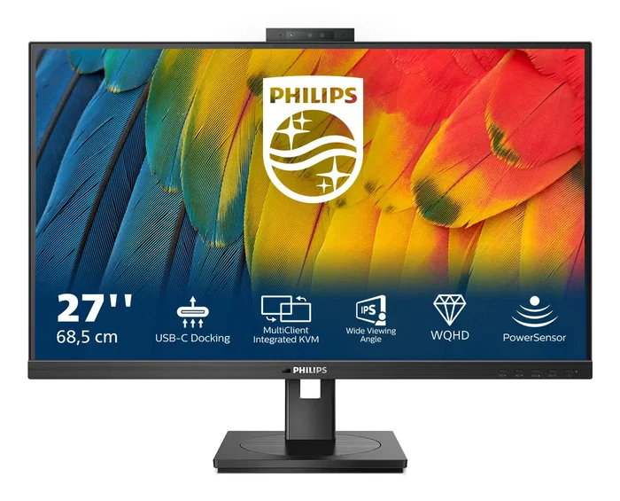 Philips 5000 Series Monitor 27B1U5601H/00 68.6 cm (27") QHD 2560x1440 IPS USB-C con Webcam 5MP, KVM, Windows Hello y Altavoces para Oficina