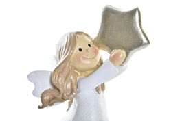 DKD Home Decor Figura Navidad Tradicional Resina Rosa Verde Blanco Plateado Angel 5.5 x 11.5 x 6 cm (2 Unidades)